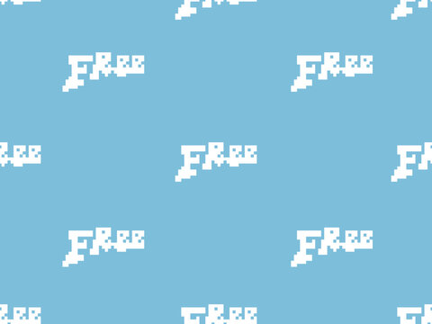 free text cartoon character seamless pattern on blue background.Pixel style