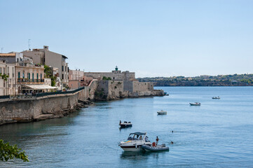 Fototapeta premium View of The Island of Ortigia, Castello Maniace and sea, Syracuse, Sicily, Italy