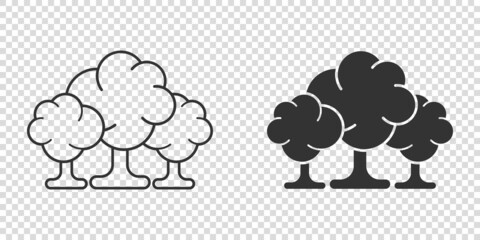 Tree icon in flat style. Forest vector illustration on white isolated background. Plant sign business concept.