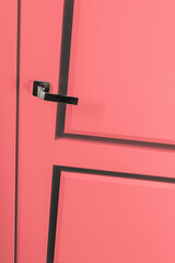 Modern chrome door handle on pink bright door
