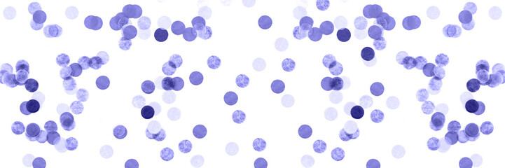 Banner with purple confetti background. Flat lay style.