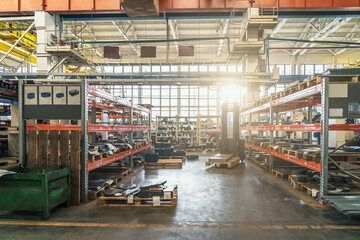 Interior of industrial metalworking workshop factory inside.