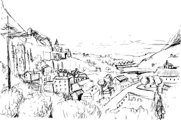 Georgian Landscape Sketch Hand Drawn Illustration