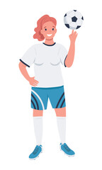 Professional female football player semi flat color vector character. Full body person on white. Gender equality in workplace simple cartoon style illustration for web graphic design and animation