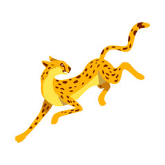 Wild cat with spots semi flat color vector character. Jumping figure. Full body animal on white. Exotic pet. Serval simple cartoon style illustration for web graphic design and animation