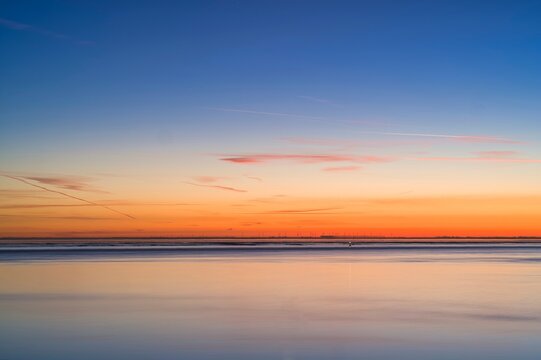 Winter sunset over Dollart near Emden, East Frisia, Lower Saxony, Germany