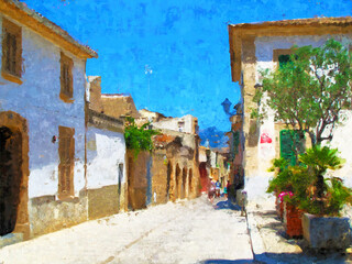 Painted views of the city of Alcudia in Mallorca.