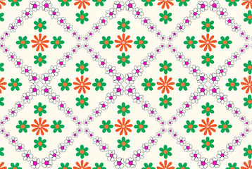 Abstract Floral Diagonal Squares Ditsy Spring Flowers Seamless Trendy Pattern Sweet Small Daisies Bright Chic Colors Perfect for Allover Print