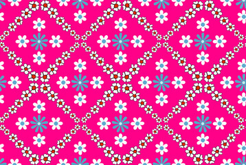 Abstract Floral Diagonal Squares Ditsy Spring Flowers Seamless Trendy Pattern Sweet Small Daisies Bright Chic Colors Perfect for Allover Print