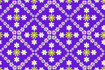 Abstract Floral Diagonal Squares Ditsy Spring Flowers Seamless Trendy Pattern Sweet Small Daisies Bright Chic Colors Perfect for Allover Print