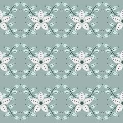 Vector Cute Folklore art inspired Festive Florals on Gray Green seamless pattern background. Perfect for fabric, scrapbooking and wallpaper projects.