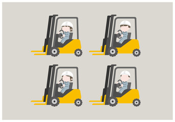 フォークリフトを運転する作業員のイラストセット