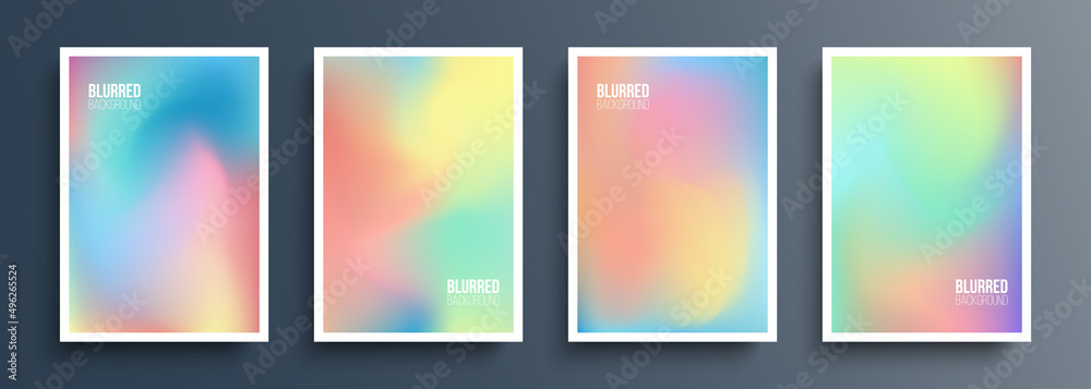 Leinwandbilder Set of blurred backgrounds with light soft color gradient for your creative graphic design. Defocused covers templates collection. Vector illustration.