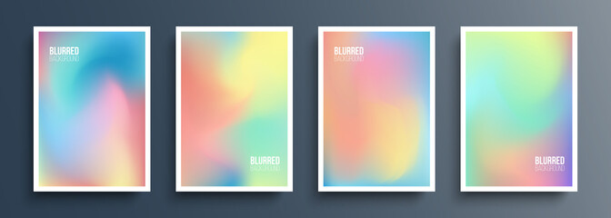 Fototapeta premium Set of blurred backgrounds with light soft color gradient for your creative graphic design. Defocused covers templates collection. Vector illustration.