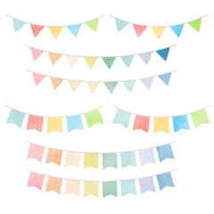 ガーランド（フラッグ）のベクター水彩イラストセット素材