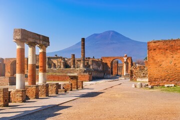Pompeii, Campania, Naples, Italy - ruins ancient city buried under volcanic ash in the eruption of...