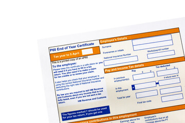 P60 End of year Certificate issued by HMRC in the United Kingdom.  Blank tax form