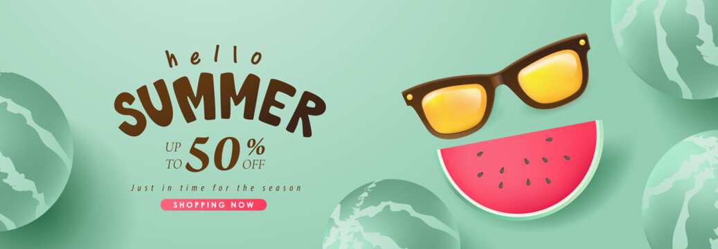 Summer sale banner background with funny watermelon decorate