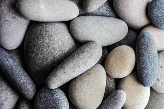 Overhead view of assorted grey stones