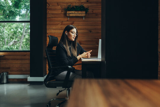 Female business professional having a virtual meeting