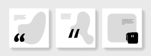 Minimalist quote social media layouts, white square templates with black quotation, clean geometry, marketing posts for instagram and facebook, white space for copy space	