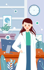 Doctor in the office, vector illustration for physicians day