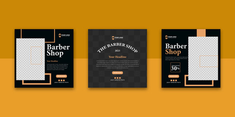 barbershop scissors social media post, banner set, classic vintage barber shop advertisement concept, hairdresser salon marketing square ad, abstract print, isolated on background