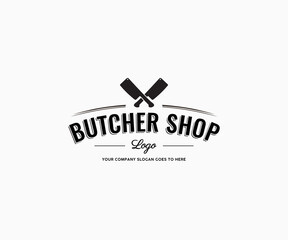 Butcher Logo Design Template. Butcher shop, Crossed cleaver logo design template.