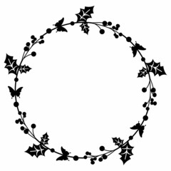 Wreath with leaves and flowers. Round frame vector.
