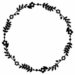 Obraz premium Wreath with leaves and flowers. Round frame vector.