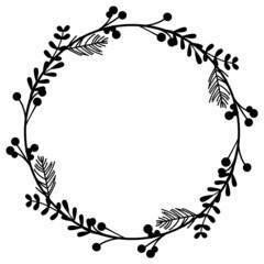 Wreath with leaves and flowers. Round frame vector.