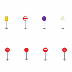 Vector set of blank road sign on isolated white background