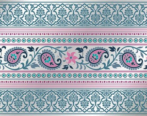 wedding card design, traditional paisley floral pattern , India	