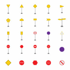 Vector set of blank road sign on isolated white background