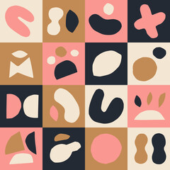 Fototapeta na wymiar Abstract seamless pattern. Simple texture with paper cut out modern shapes and squares. Beautiful background in minimalistic style