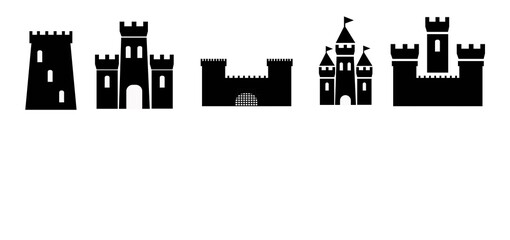 Set of Castle Silhouettes in black color on white background