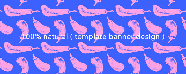 Vector eggplant pattern seamless. Label template design. Aubergine pattern. Aubergine decoration. Vegetarian food. Restaurant banner background. Aubergines backdrop. Purple eggplants. Vegan packaging.