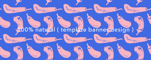 Vector eggplant pattern seamless. Label template design. Aubergine pattern. Aubergine decoration. Vegetarian food. Restaurant banner background. Aubergines backdrop. Purple eggplants. Vegan packaging.