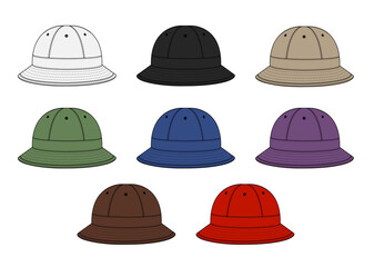 Bucket hat (metro hat ) template vector illustration set