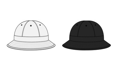 Bucket hat (metro hat ) template vector illustration set