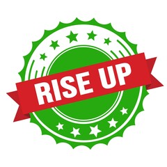 RISE UP text on red green ribbon stamp.