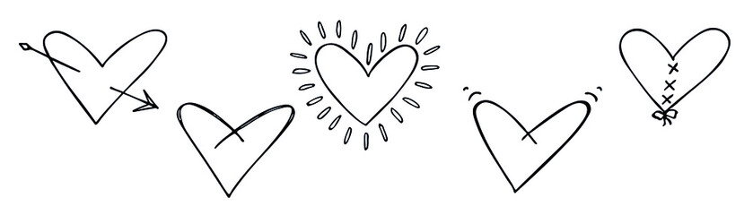 Fototapeta premium Set of simple hand drawn heart illustration isolated on a white background. Cute valentine's day heart doodle.