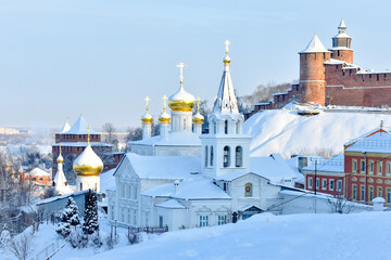 Panorama of Nizhny Novgorod on a winter day - obrazy, fototapety, plakaty