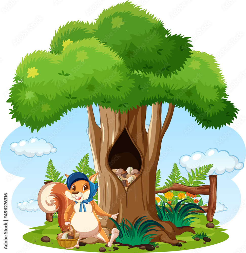 Wall mural Scene with squirrel in garden