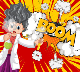 Scientist character with boom speech and facial expression retro comic