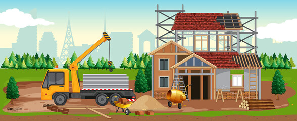 Obraz na płótnie Canvas Cartoon scene of building construction site