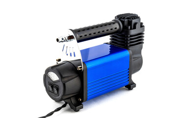 Car auto air compressor for travel isolated on white background