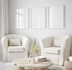 Mockup frame in simple minimal interior background, 3d render