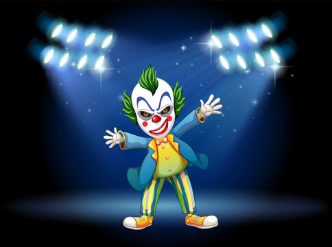 A Creepy Clown With Sportlight Stage