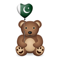 Bear with Pakistan flag heart balloon